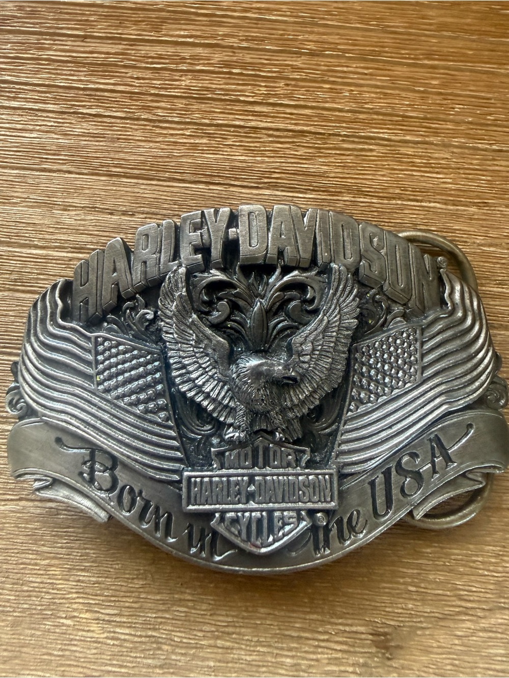 Harley-Davidson Silver Eagle & Flags Belt Buckle - Silver
